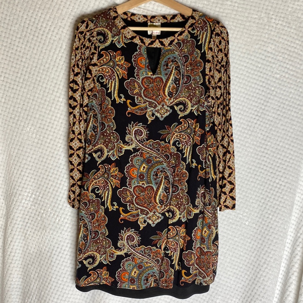 fig and flower Black Paisley Tunic with Brown, Orange & Gold Accents
